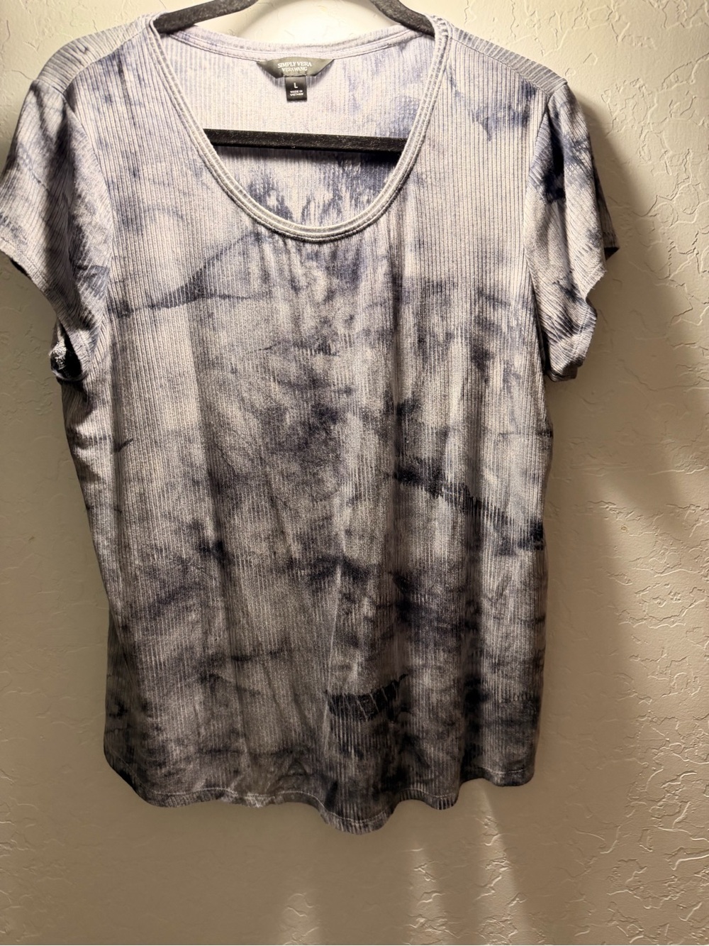 Simply Vera Vera Wang Women's Blue-Gray Tie-Dye Scoop Neck Top